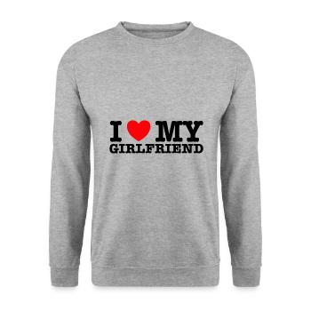 I Love My Girlfriend - Unisex Pullover - Weißgrau meliert - Vorne - Alina (178cm) & Michal (187cm)