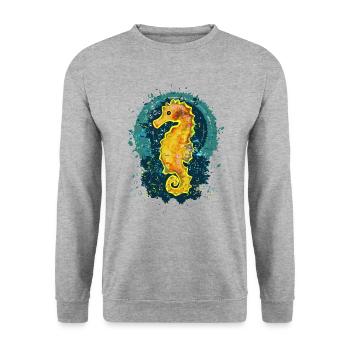 Fröhliches Seepferdchen - Unisex Pullover - Weißgrau meliert - Vorne - Alina (178cm) & Michal (187cm)