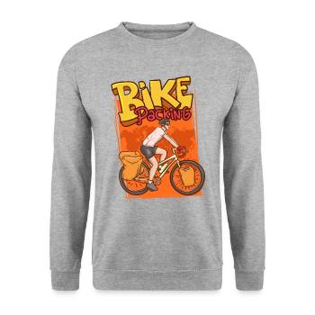 Bike Packing.Fahrradtour Abenteuer mit Panier - Unisex Pullover - Weißgrau meliert - Vorne - Alina (178cm) & Michal (187cm)