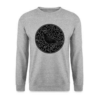 Krähe im Kreis - Unisex Pullover - Weißgrau meliert - Vorne - Alina (178cm) & Michal (187cm)
