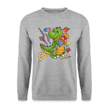 Dinosaurier Dino TRex Saurier mit Zuckertüte - Unisex Pullover - Weißgrau meliert - Vorne - Alina (178cm) & Michal (187cm)