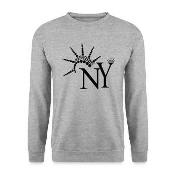 USA New York Freiheitsstatue Geschenk - Unisex Pullover - Weißgrau meliert - Vorne - Alina (178cm) & Michal (187cm)