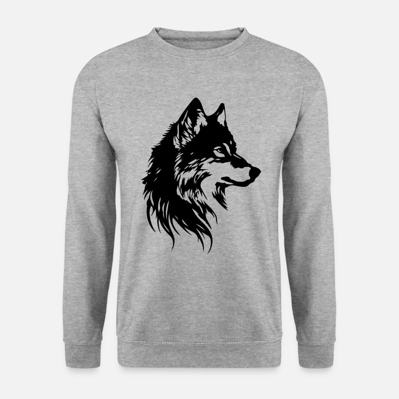 Wolf Kopf Tier - Unisex Pullover - Weißgrau meliert