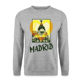 Madrid Spain City Skyline Heart Love Home - Unisex Sweatshirt - salt & pepper - Front - Alina (178cm) & Michal (187cm)