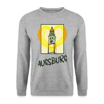 Augsburg Deutschland Stadt Skyline Herz Liebe - Unisex Pullover - Weißgrau meliert - Vorne - Alina (178cm) & Michal (187cm)