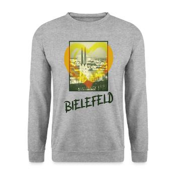 Bielefeld Deutschland Stadt Skyline Herz Liebe - Unisex Pullover - Weißgrau meliert - Vorne - Alina (178cm) & Michal (187cm)