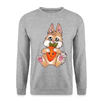 Niedlicher Hase im Comic Stil mit Karotte Möhre - Unisex Pullover - Weißgrau meliert - Vorne - Alina (178cm) & Michal (187cm)
