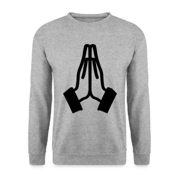 Beten Hände Icon - Unisex Pullover - Weißgrau meliert - Vorne - Alina (178cm) & Michal (187cm)