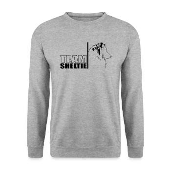 TEAM Sheltie Hunde Hund Shetland Sheepdog Wilsigns - Unisex Pullover - Weißgrau meliert - Vorne - Alina (178cm) & Michal (187cm)
