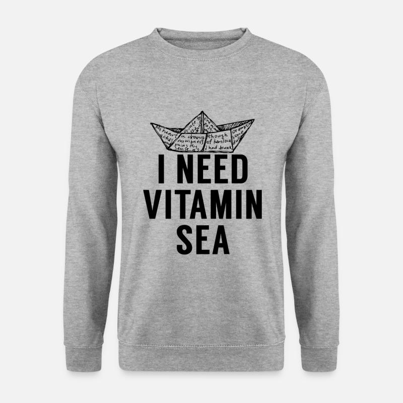 Ich brauche Vitamin Meer. Boat.Coastal Gifts.Urlaub - Unisex Pullover - Weißgrau meliert