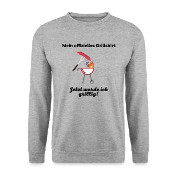 Mein offizielles Grillshirt - Grillen Grillsaison - Unisex Pullover - Weißgrau meliert - Vorne - Alina (178cm) & Michal (187cm)