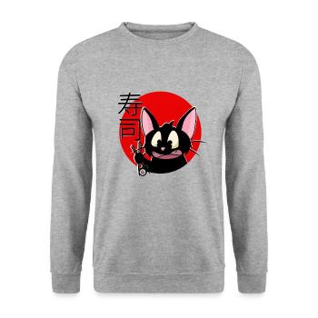 Chat, Japon, Sushi, Manga, Sketchlu, T-shirt, chat - Sweat-shirt Unisexe - gris chiné - Devant - Alina (178cm) & Michal (187cm)