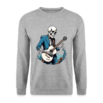 Skelett mit Gitarre - Unisex Pullover - Weißgrau meliert - Vorne - Alina (178cm) & Michal (187cm)