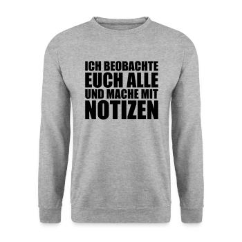 beobachten lustig spruch aufpasser chef boss - Unisex Pullover - Weißgrau meliert - Vorne - Alina (178cm) & Michal (187cm)