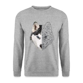 Husky Polygon Hund Eis Schnee Tierliebe Geschenk - Unisex Pullover - Weißgrau meliert - Vorne - Alina (178cm) & Michal (187cm)