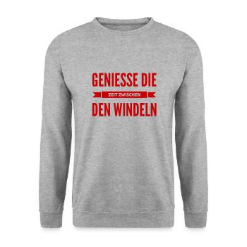 nutze die Zeit zwischen den Windeln - Unisex Pullover - Weißgrau meliert - Vorne - Alina (178cm) & Michal (187cm)