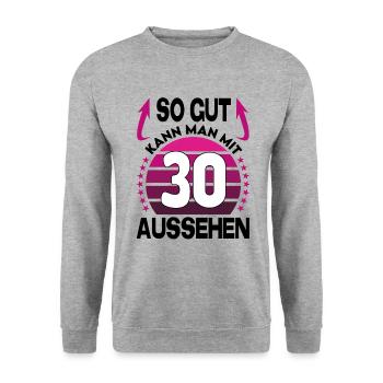 Geburtstag 30 Jahre So gut aussehen Retro Vintage - Unisex Pullover - Weißgrau meliert - Vorne - Alina (178cm) & Michal (187cm)