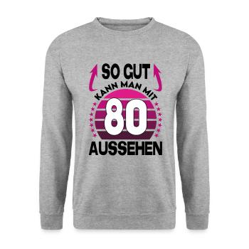 Geburtstag 80 Jahre So gut aussehen Retro Vintage - Unisex Pullover - Weißgrau meliert - Vorne - Alina (178cm) & Michal (187cm)