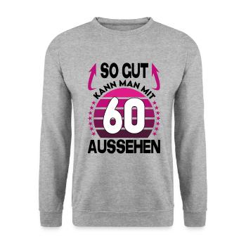 Geburtstag 60 Jahre So gut aussehen Retro Vintage - Unisex Pullover - Weißgrau meliert - Vorne - Alina (178cm) & Michal (187cm)