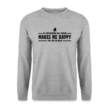 STAFFORDSHIRE BULL TERRIER makes me happy - Sweat-shirt Unisexe - gris chiné - Devant - Alina (178cm) & Michal (187cm)