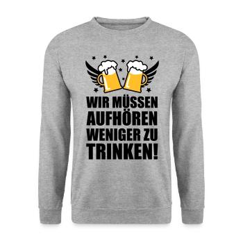 Wir müssen aufhören weniger zu trinken Bier Beer - Unisex Pullover - Weißgrau meliert - Vorne - Alina (178cm) & Michal (187cm)