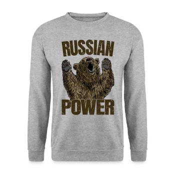 Russian Bear Power Russia Saying Gym - Unisex Sweatshirt - salt & pepper - Front - Alina (178cm) & Michal (187cm)