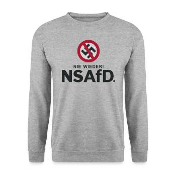 NIE WIEDER DIKTAUR, FCK AFD - Unisex Pullover - Weißgrau meliert - Vorne - Alina (178cm) & Michal (187cm)