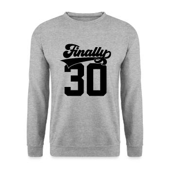 FINALLY 30 COLLEGE 30. GEBURTSTAG ENDLICH 30 - Unisex Pullover - Weißgrau meliert - Vorne - Alina (178cm) & Michal (187cm)
