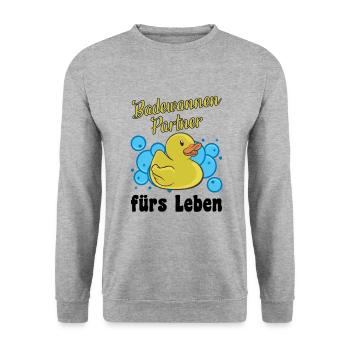 Badewannen Partner Gummiente Badeente Gelbe Ente - Unisex Pullover - Weißgrau meliert - Vorne - Alina (178cm) & Michal (187cm)