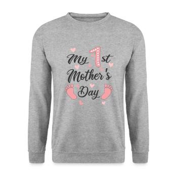 Erster Muttertag Baby Mama Babyfüße Herz - Unisex Pullover - Weißgrau meliert - Vorne - Alina (178cm) & Michal (187cm)