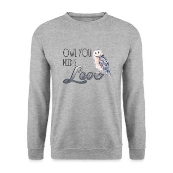 Boho Eule Uhu Partner Liebe Waldtier Süß Kuscheln - Unisex Pullover - Weißgrau meliert - Vorne - Alina (178cm) & Michal (187cm)