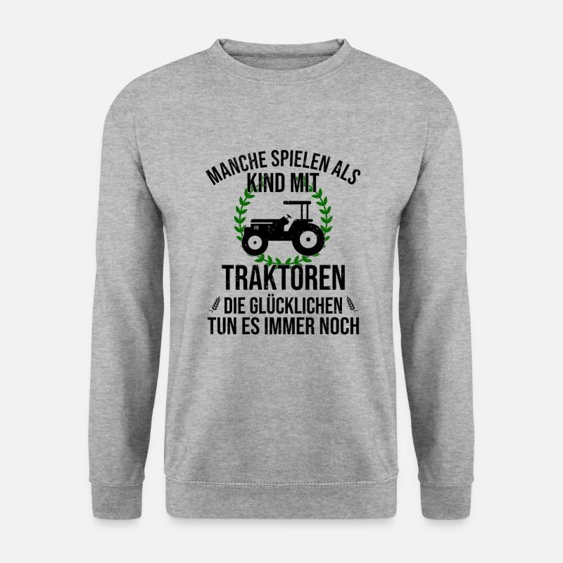Bauer Landwirt Traktor Trecker Glückliche Kindheit - Unisex Pullover - Weißgrau meliert