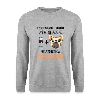 Wine French Buldogge Mama Dog Lovers - Unisex Sweatshirt - salt & pepper - Front - Alina (178cm) & Michal (187cm)