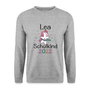 Einschulung 2022 Lea Einhorn Erstklässler 2022 - Unisex Pullover - Weißgrau meliert - Vorne - Alina (178cm) & Michal (187cm)