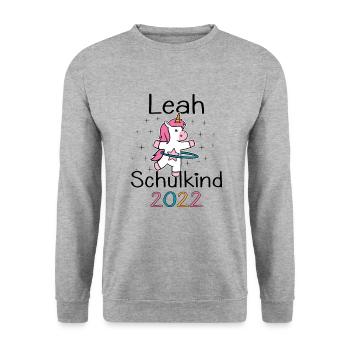 Einschulung 2022 Leah Einhorn Erstklässler 2022 - Unisex Pullover - Weißgrau meliert - Vorne - Alina (178cm) & Michal (187cm)