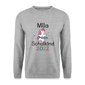 Einschulung 2022 Mila Einhorn Erstklässler 2022 - Unisex Pullover - Weißgrau meliert - Vorne - Alina (178cm) & Michal (187cm)