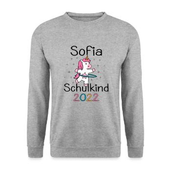 Einschulung 2022 Sofia Einhorn Erstklässler 2022 - Unisex Pullover - Weißgrau meliert - Vorne - Alina (178cm) & Michal (187cm)