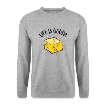 Käsefan Cheese Cheese lover Gouda Hard Cheese - Unisex Sweatshirt - salt & pepper - Front - Alina (178cm) & Michal (187cm)