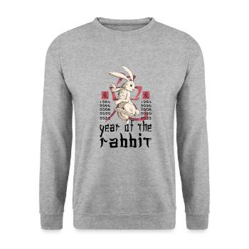 Chinesisches Hase Schriftzeichen Neujahr - Unisex Pullover - Weißgrau meliert - Vorne - Alina (178cm) & Michal (187cm)