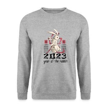 Chinesisches Hase Schriftzeichen Neujahr - Unisex Pullover - Weißgrau meliert - Vorne - Alina (178cm) & Michal (187cm)