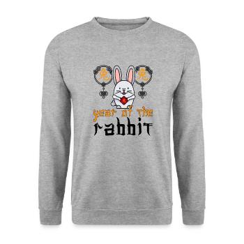 Chinesisches Hase Schriftzeichen Neujahr - Unisex Pullover - Weißgrau meliert - Vorne - Alina (178cm) & Michal (187cm)
