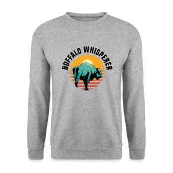 Büffel Bison Ochse Indianer Amerikanisch - Unisex Pullover - Weißgrau meliert - Vorne - Alina (178cm) & Michal (187cm)