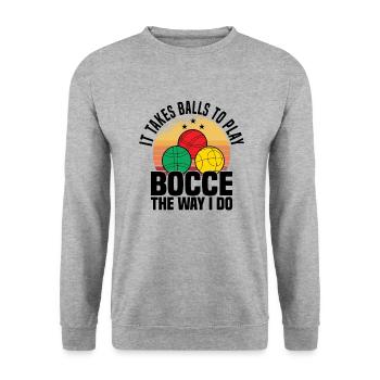 Boccia Petanque Boule Bocciaspieler Lyonnais - Unisex Pullover - Weißgrau meliert - Vorne - Alina (178cm) & Michal (187cm)