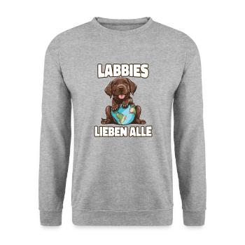 Labrador - Labbies lieben alle - Unisex Pullover - Weißgrau meliert - Vorne - Alina (178cm) & Michal (187cm)
