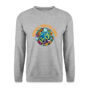 Hippie Peace Zeichen Frieden Blumen Blumenkind - Unisex Pullover - Weißgrau meliert - Vorne - Alina (178cm) & Michal (187cm)