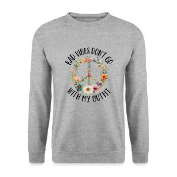 Hippie Peace Zeichen Frieden Blumen Blumenkind - Unisex Pullover - Weißgrau meliert - Vorne - Alina (178cm) & Michal (187cm)