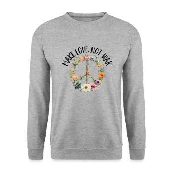 Hippie Peace Zeichen Frieden Blumen Blumenkind - Unisex Pullover - Weißgrau meliert - Vorne - Alina (178cm) & Michal (187cm)