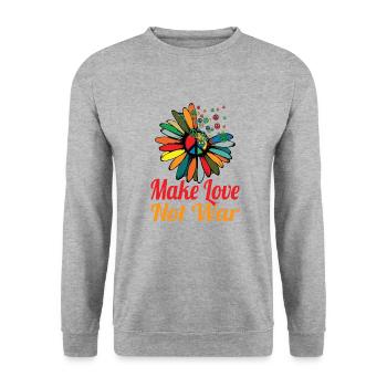 Hippie Peace Zeichen Frieden Blumen Blumenkind - Unisex Pullover - Weißgrau meliert - Vorne - Alina (178cm) & Michal (187cm)