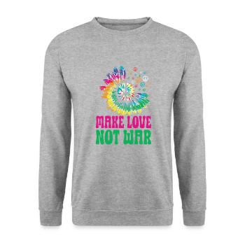 Hippie Peace Zeichen Frieden Blumen Blumenkind - Unisex Pullover - Weißgrau meliert - Vorne - Alina (178cm) & Michal (187cm)