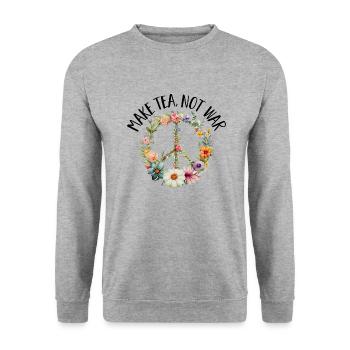 Hippie Peace Zeichen Frieden Blumen Blumenkind - Unisex Pullover - Weißgrau meliert - Vorne - Alina (178cm) & Michal (187cm)